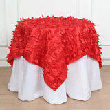 54" Red 3D Leaf Petal Taffeta Fabric Square Table Overlay