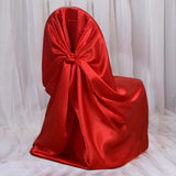 Red Satin Self-Tie Universal Chair Cover, Folding, Dining, Banquet and Standard