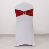 5 Pack Red Shimmer Tinsel Spandex Stretch Chair Sashes With Round Silver Rhinestone Chair Buckles