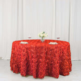 120inch Red Grandiose 3D Rosette Satin Round Tablecloth