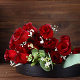 12 Bushes | Red, Black Artificial Premium Silk Flower Rose Bud Bouquets