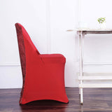 Red Spandex Stretch Folding Chair Cover, Fitted Chair Cover with Metallic Shimmer Tinsel Back