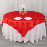 Red Satin Stripe Square Table Overlay, Smooth Elegant Table Topper