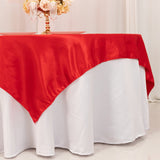 72x72inch Red Lamour Satin Table Overlay, Square Tablecloth Topper