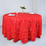 120inch Red Round Polyester Tablecloth With Gold Foil Geometric Pattern