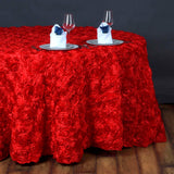 132inch Red Grandiose Rosette 3D Satin Round Tablecloth