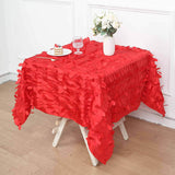 54" Red 3D Leaf Petal Taffeta Fabric Square Tablecloth