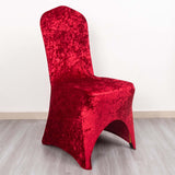 Red Crushed Velvet Spandex Stretch Wedding Chair Cover With Foot Pockets - 190 GSM