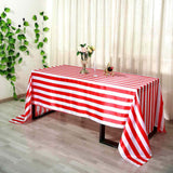 90"x156" | Stripe Satin Rectangle Tablecloth | Red & White | Seamless