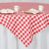 70"x70" White Red Buffalo Plaid Square Tablecloth, Gingham Polyester Checkered Tablecloth