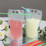 50 Pack Translucent Stand-Up Plastic Smoothie Drink Bags with Straws, 12oz Reusable Hand-Held Zipper