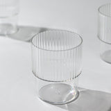 12 Pack Clear Stackable Ribbed Reusable Plastic Tumblers, 7oz Shatterproof Short Drinking Glasses