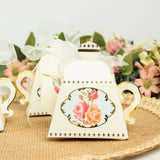 25 Pack 4inch Ivory Mini Teapot Favor Boxes, Tea Time Gift Box with Ribbon