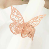 12 Pack | Metallic Rose Gold Laser Cut Butterfly Paper Napkin Rings, Chair Sash Bows