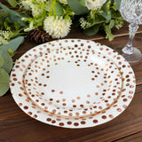 25 Pack | 7inch White Rose Gold Polka Dot Dessert Appetizer Paper Plates