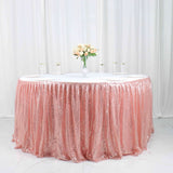 17ft Glitzy Blush / Rose Gold Sequin Pleated Satin Table Skirt With Top Velcro Strip