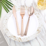 24 Pack | Rose Gold Hammered Style 7inch Heavy Duty Plastic Forks, Plastic Silverware