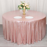 120inch Shiny Blush Rose Gold Round Polyester Tablecloth With Shimmer Sequin Dots