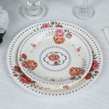 25 Pack Ivory Round Floral Paper Salad Plates, Disposable Tea Party Appetizer Dessert Plates