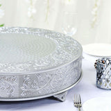 22inch Round Silver Embossed Cake Stand Riser Matte Metal Cake Pedestal