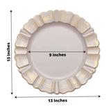 6 Pack 13inch Round Nude Taupe Acrylic Plastic Charger Plates With Gold Brushed Wavy Scalloped Rim