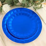 12inch Round Royal Blue Geometric Foil Paper Charger Plates, Disposable Serving Trays - 400 GSM