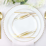 10 Pack | White & Gold Brush Stroked 7inch Round Plastic Dessert Plates