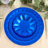 12inch Round Royal Blue Geometric Foil Paper Charger Plates, Disposable Serving Trays - 400 GSM