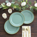 10-Pack Dusty Sage Green Plastic Dessert Plates – 8inch Round with Gold Beaded Rim, Disposable