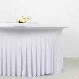 White Stretch Spandex Fitted Round Tablecloth 60 in for 5 Foot Tables with Floor-Length Drop