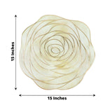 6 Pack Metallic Gold Round Vinyl Placemats, Washable Rose Flower Non Slip Dining Table Mats 15"