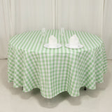 108" White Sage Green Buffalo Plaid Round Tablecloth, Checkered Gingham Polyester Tablecloth