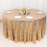 120inch Rose Gold Wave Mesh Round Tablecloth With Gold Embroidered Sequins