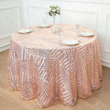 120inch Blush Rose Gold Geometric Glitz Art Deco Sequin Round Tablecloth