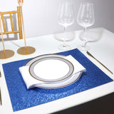 6 Pack | Royal Blue Sparkle Placemats, Non Slip Decorative Rectangle Glitter Table Mat