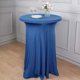 Royal Blue Round Heavy Duty Spandex Cocktail Table Cover With Natural Wavy Drapes