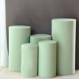 Set of 5 Sage Green Cylinder Stretch Fitted Pedestal Pillar Prop Covers