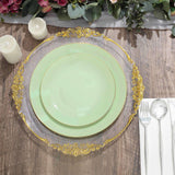 10 Pack | 8inch Glossy Sage Green Round Plastic Salad Plates With Gold Rim