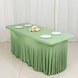 6ft Sage Green Wavy Spandex Fitted Rectangle 1-Piece Tablecloth Table Skirt