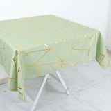 54"x54" Sage Green Polyester Square Tablecloth With Gold Foil Geometric Pattern