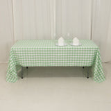 60"x126" White Sage Green Buffalo Plaid Rectangle Tablecloth, Checkered Polyester Tablecloth