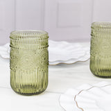 Vintage Embossed Drinking Glasses, Highball Cocktail Glass Tumblers Dusty Sage Green