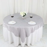 72x72Inch Silver Accordion Crinkle Taffeta Table Overlay, Square Tablecloth Topper