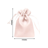 Pink satin drawstring bag, 3x4 inches, perfect for gifts and jewelry storage.