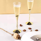 6 Pack | 5oz Clear / Gold Plastic Champagne Flutes, Disposable Glasses With Detachable Base