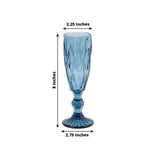 6 Pack Ocean Blue Crystal Cut Wine Goblet Toast Glasses, 6oz Textured Champagne Flute