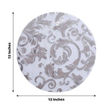 10 Pack Metallic Silver Sheer Organza Dining Table Mats with Swirl Foil Floral Design