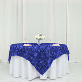 72x72inch Royal Blue 3D Rosette Satin Table Overlay, Square Tablecloth Topper