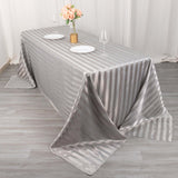 90x132inch Silver Satin Stripe Seamless Rectangular Tablecloth