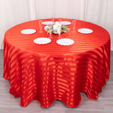 120inch Red Satin Stripe Seamless Round Tablecloth